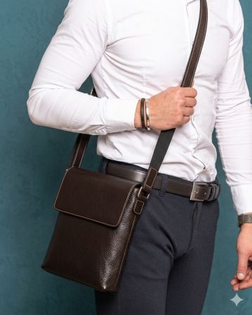 Borseta de barbati din piele naturala moale, model 055, Maro mat