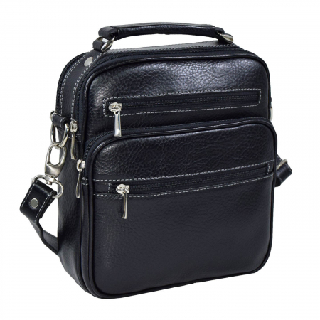 Barbati - Borseta de barbati din piele naturala moale, model 030, Negru mat