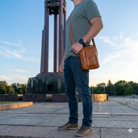 Barbati - Borseta de barbati din piele naturala, model 074, Maro tabac