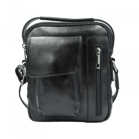 Borseta de barbati din piele naturala, model 074, Negru lucios [1]