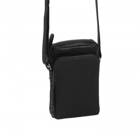 Genti telefon - Geanta din piele naturala pentru telefon, The Chesterfield Brand, Hamilton, de umar, Negru