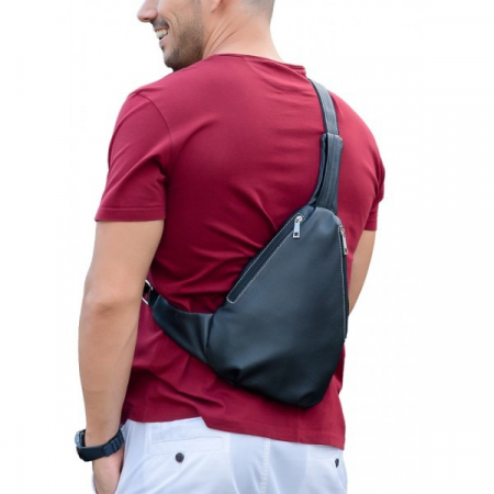 Geanta de barbati din piele naturala moale, model crossbody 073,  Negru mat [3]