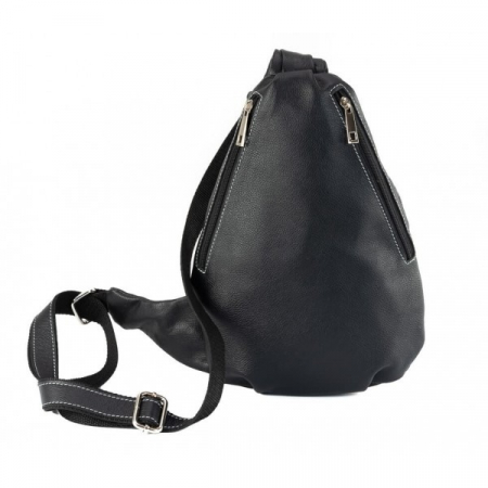 Genti - Geanta de barbati din piele naturala moale, model crossbody 073,  Negru mat