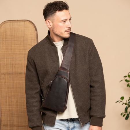 Geanta crossbody, din piele naturala, The Chesterfield Brand, Bowey, Maro inchis