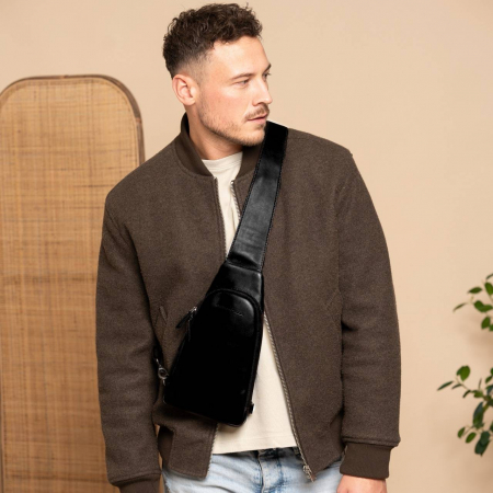 Genti telefon - Geanta crossbody, din piele naturala, The Chesterfield Brand, Bowey, Negru