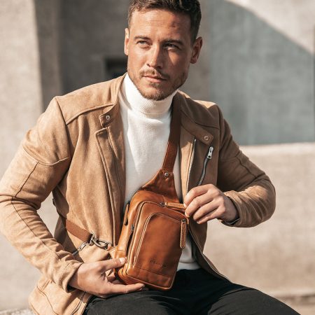 Genti - Geanta crossbody, The Chesterfield Brand, din piele naturala, Riga, Maro coniac