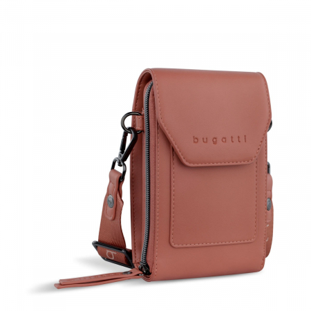 Genti telefon - Geanta dama crossbody, bugatti, cu compartiment pentru telefon, seria Almata 496653, Rosu caramiziu