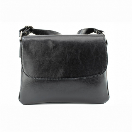 Geanta dama din piele naturala cu capac impletit, model 252 crossbody, Negru [1]