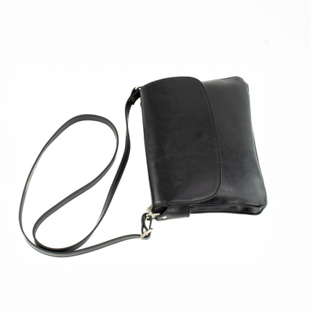 Geanta dama din piele naturala cu capac impletit, model 252 crossbody, Negru [4]