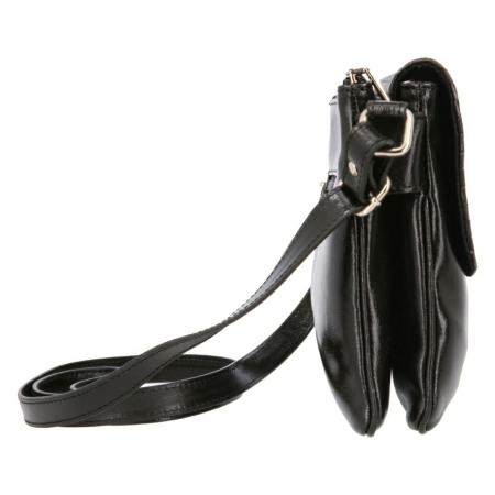 Geanta dama din piele naturala cu capac impletit, model 252 crossbody, Negru [2]