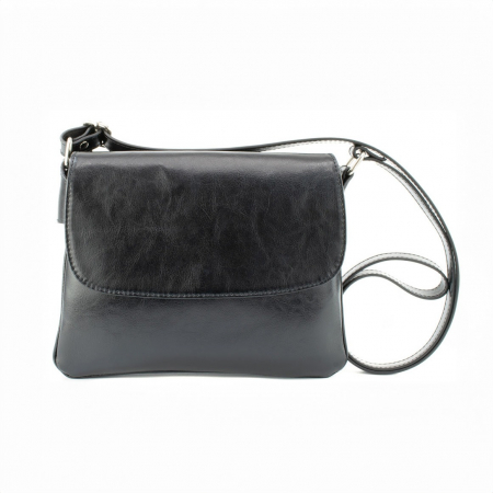 Genti de zi - Geanta dama din piele naturala cu capac impletit, model 252 crossbody, Negru