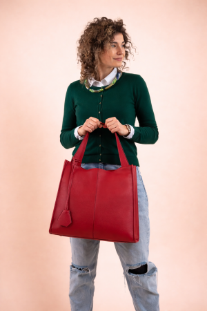 Posete - Geanta dama din piele naturala moale, model 268, de umar, Rosu