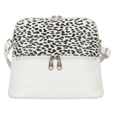 Geanta dama din piele naturala, model 239, de umar si crossbody Alb / Print [1]