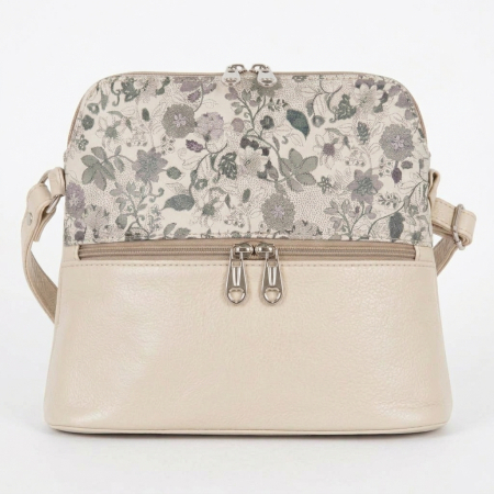 Geanta dama din piele naturala, model 239, de umar si crossbody Bej / Flori [1]