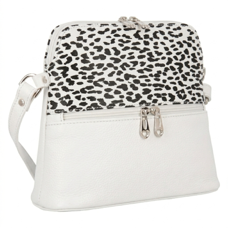 Genti de zi - Geanta dama din piele naturala, model 239, de umar si crossbody Alb / Print