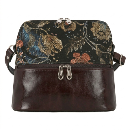 Geanta dama din piele naturala, model 239, de umar si crossbody, Maro cu flori [1]
