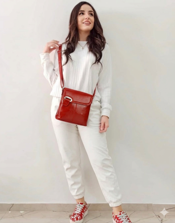 Genti de zi - Geanta dama din piele naturala, model 75, Rosu
