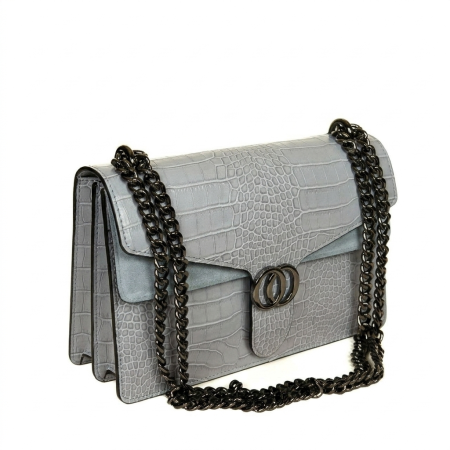 Geanta dama din piele naturala, model Roxy, Gri deschis [2]