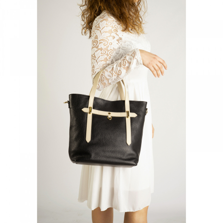 Genti de zi - Geanta dama Massimo Castelli, din piele naturala, model 1145, Negru