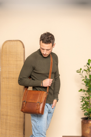 Geanta de barbati The Chesterfield Brand, din piele naturala, Matera, Maro coniac