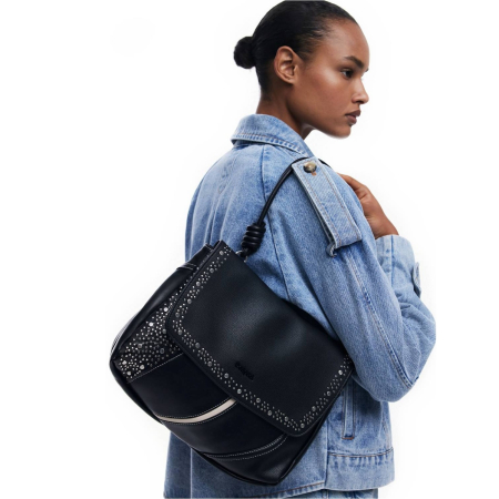 Genti de zi - Geanta de dama 2 in 1, de mana, umar si tip rucsac, Desigual, seria Punkette Posadas, Negru