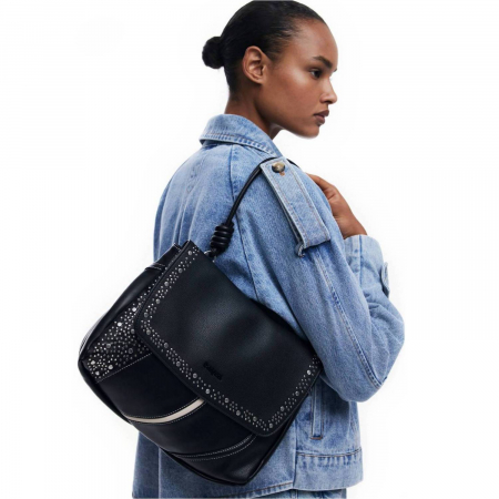Geanta de dama 2 in 1, de mana, umar si tip rucsac, Desigual, seria Punkette Posadas, Negru