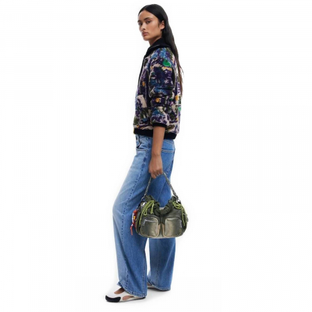 Geanta de dama crossbody, Desigual, seria Bravo Hybrid Denim Habana, Verde Army [2]