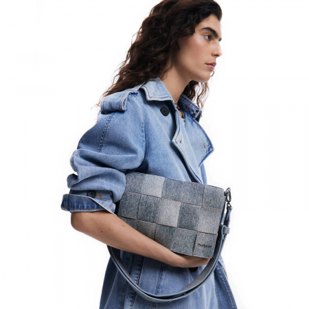 Geanta de dama crossbody, Desigual, seria Denim Dortmund, Gri