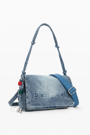 Genti laptop - Geanta de dama crossbody, Desigual, seria Half Logo Denim, Albastru