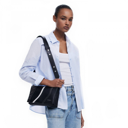 Geanta de dama crossbody, Desigual, seria Punkette Dortmund, Negru
