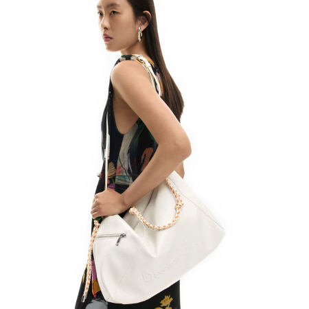 Geanta de dama, de mana si umar, Desigual, Big Bergamo, Alb