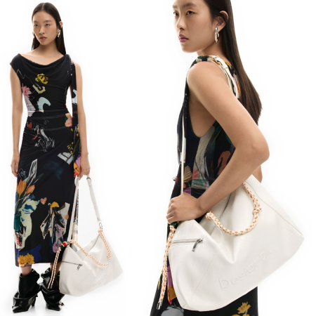 Geanta de dama, de mana si umar, Desigual, Big Bergamo, Alb [3]