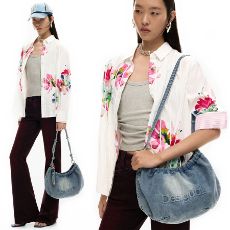 Geanta de dama, de mana si umar, Desigual, Half Logo Denim, Albastru [3]