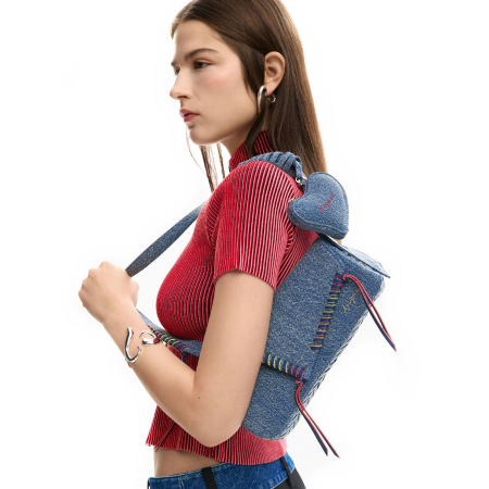 Geanta de dama, de mana si umar, Desigual, Pespuntes Denim, Albastru