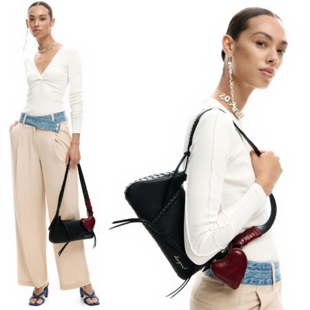 Geanta de dama, de mana si umar, Desigual, Pespuntes, Negru [1]