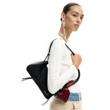 Geanta de dama, de mana si umar, Desigual, Pespuntes, Negru [3]