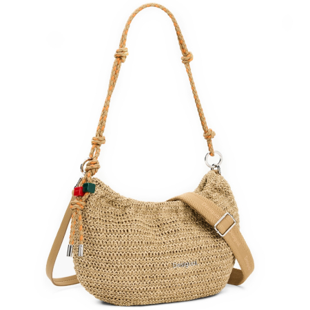 Dama - Geanta de dama, de mana si umar, Desigual, Raffia, Bej