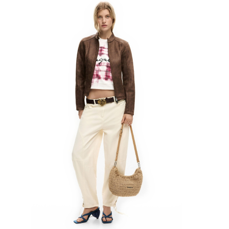 Geanta de dama, de mana si umar, Desigual, Raffia, Bej [7]