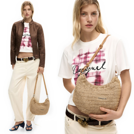 Geanta de dama, de mana si umar, Desigual, Raffia, Bej [3]