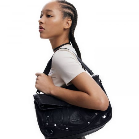 Geanta de dama, de mana si umar, Desigual, seria Embro Patch Loverty, Negru [2]