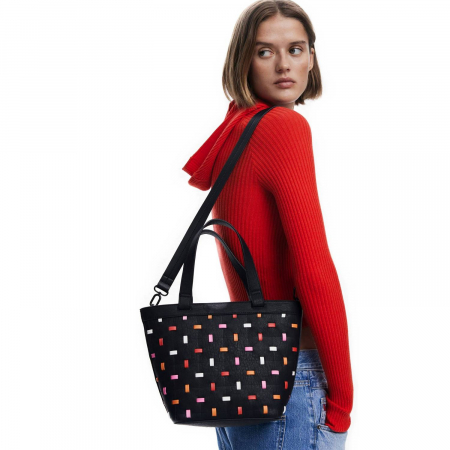 Geanta de dama, de mana si umar, Desigual, seria Fantasia Valdivia, Negru