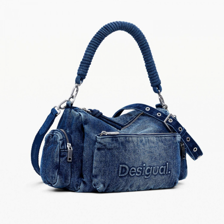 Geanta de dama, de mana si umar, Desigual, seria Half Logo, Albastru