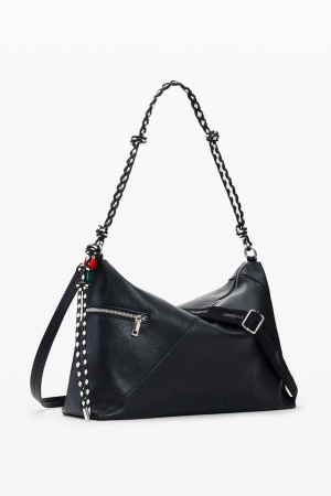 Genti de zi - Geanta de dama, de mana si umar, Desigual, seria Half Logo Leiria - Negru