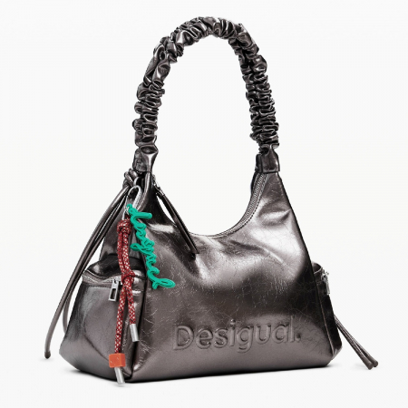 Geanta de dama, de mana si umar, Desigual, seria Half Logo Montville Piedra, Gri metalizat [3]