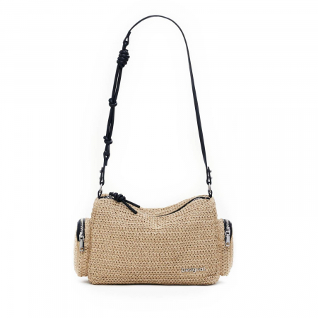 Geanta de dama, de mana si umar, Desigual, seria Half Logo Raffia, Bej [5]