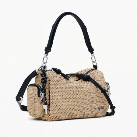 Geanta de dama, de mana si umar, Desigual, seria Half Logo Raffia, Bej [1]