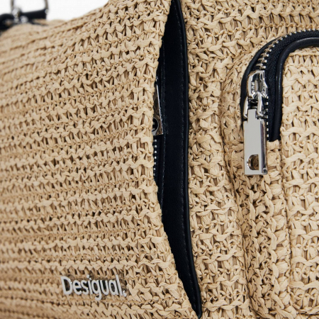 Geanta de dama, de mana si umar, Desigual, seria Half Logo Raffia, Bej [4]