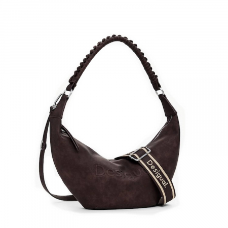 Genti de zi - Geanta de dama, de mana si umar, Desigual, seria Half Logo Zante Choco, Maro inchis