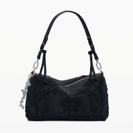Geanta de dama, de mana si umar, Desigual, seria Romeo Floral Bergamo, Negru [5]