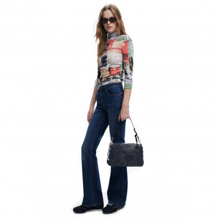 Geanta de dama, de mana si umar, Desigual, seria Romeo Floral Bergamo, Negru [3]